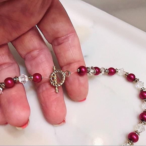 🆕🔥SWARVOSKI AUTHENTIC CRYSTALS BEAUTIFUL NECKLACE W/PINK GLASS BEADS&SILVER!! - Picture 2 of 9